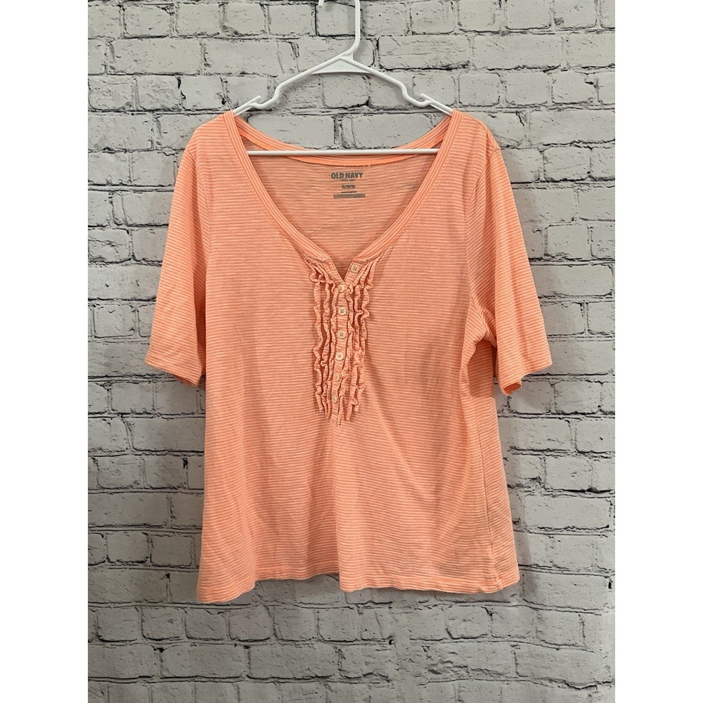 Old Navy | Orange Creamsicle Striped Ruffled Henly‎ Tee XL